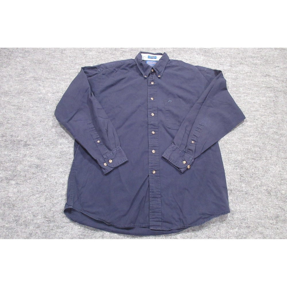 Pendleton‎ Shirt Mens Medium Navy Blue Cotton Button Down Long Sleeve Pocket